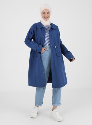 Snap Fastened Button Trenchcoat Deep Blue