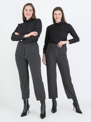 Black - Stripe - Cotton - Pants - Pinkmark