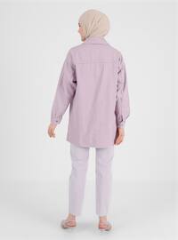 Lilac - Unlined - Point Collar - Denim - Cotton - Topcoat