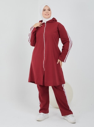 Maroon - Plus Size Tracksuit Sets - Topless