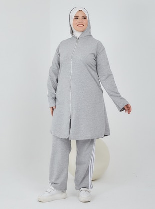 Gray - Plus Size Tracksuit Sets - Topless