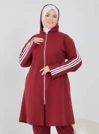 Maroon - Plus Size Tracksuit Sets - Topless