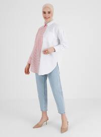 Red - Stripe - Point Collar - Cotton - Blouses