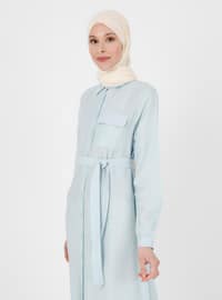 Ice Blue - Point Collar - Unlined - - Viscose - Modest Dress