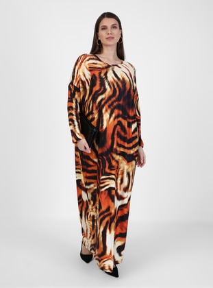 Leopard - Leopard - Unlined - Crew neck - Plus Size Dress - Alia