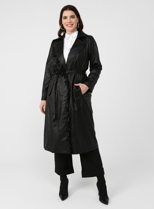 Black - Unlined - Shawl Collar - Plus Size Topcoat - Alia
