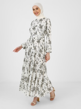  - Floral - Crew neck - Fully Lined - Modest Dress - Refka