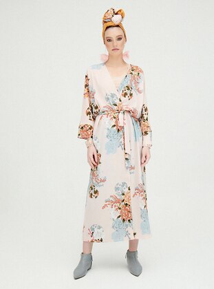 Multi - Unlined - Floral - Multi - V neck Collar - Kimono - BERRENstudio