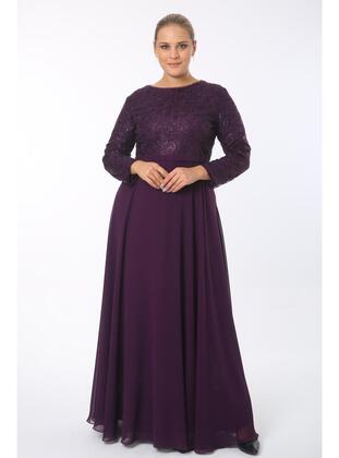 Purple - Modest Plus Size Evening Dress - Arıkan