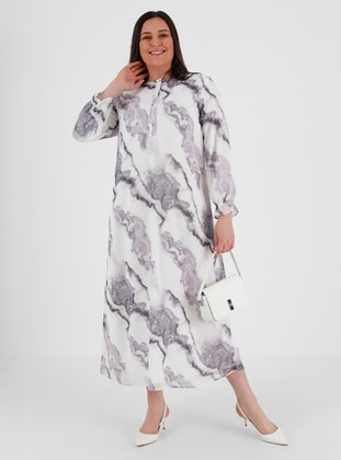 Plus Size Batik Patterned Chiffon Dress Lilac