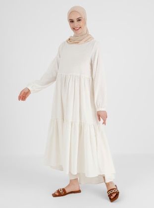 White - Crew neck - Unlined - Cotton - Modest Dress - Benin