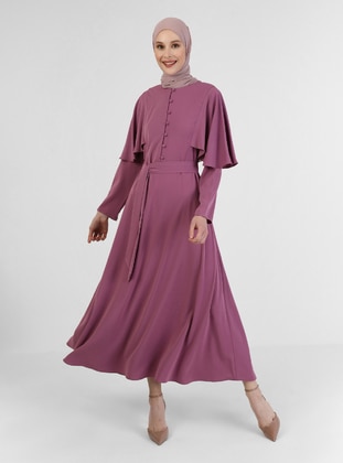 Belt Detailed Brit Detailed Modest Dress Cherry