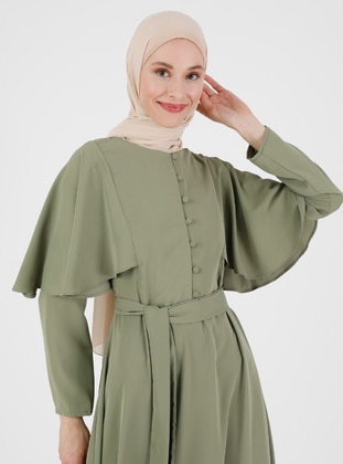 Green - Crew neck - Unlined - Modest Dress - Refka
