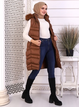 Seagull Patterned Puffer Vest Brown