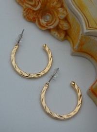Gold Textured Hoop Earrings - Gold