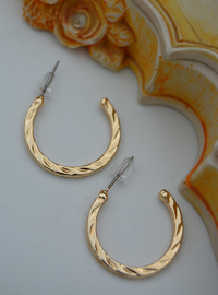 Gold Textured Hoop Earrings - Gold