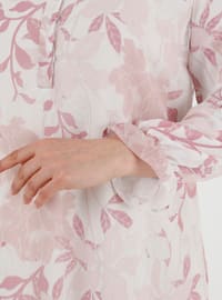 Ecru - Dusty Rose - Floral - Fully Lined - Crew neck - Plus Size Dress