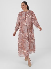 Plus Size Floral Patterned Chiffon Dress Terra-Cotta