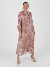 Plus Size Floral Patterned Chiffon Dress Terra-Cotta