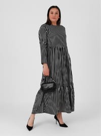 Plus Size Natural Fabric Striped Dress Black