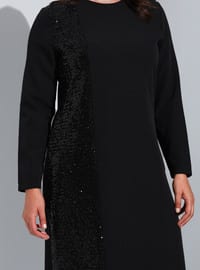 Black - Unlined - Crew neck - Modest Plus Size Evening Dress