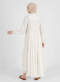 White - Crew neck - Unlined - Cotton - Modest Dress