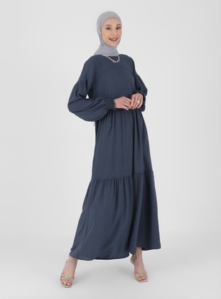 Navy Blue - Crew neck - Unlined - Modest Dress - Refka