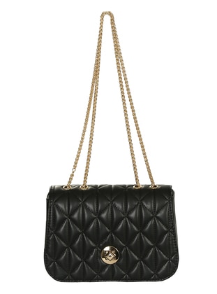 Embroidered Chain Quilted Crossbody Bag Black