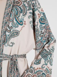 Unlined - Shawl - Petrol - V neck Collar - Kimono