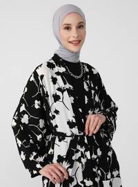  - Floral - Unlined - V neck Collar - Abaya