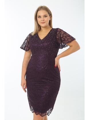 Dark Purple - Modest Plus Size Evening Dress - Arıkan