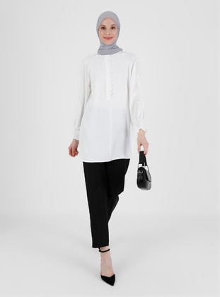Tunic With Embroidery And Gipe Detail On Sleeves Off White