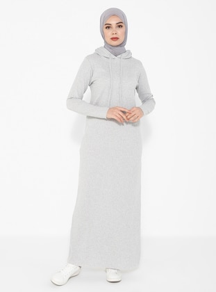 Gray - Unlined - Cotton - Modest Dress - Tavin