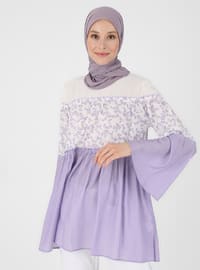 Cotton Fabric Floral Patterned Tunic Lilac