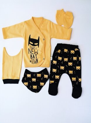 Printed - Crew neck - Unlined - Mustard - Baby Care-Pack - MİNİPUFF BABY