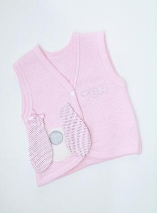 V neck Collar - Unlined - Pink - Baby Vest - MİNİPUFF BABY