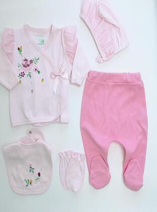 Printed - V neck Collar - Unlined - Pink - Baby Care-Pack - MİNİPUFF BABY