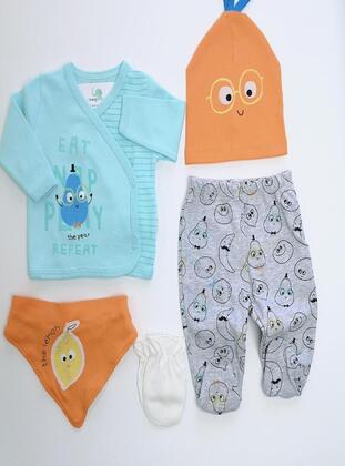 Printed - V neck Collar - Unlined - Blue - Baby Care-Pack - MİNİPUFF BABY