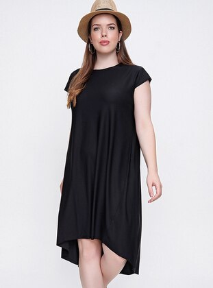 Short Front And Long Back Plus Size Lycra Dress Black