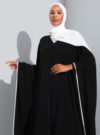 Black Abaya Abaya Waistcoat With Piping Detail