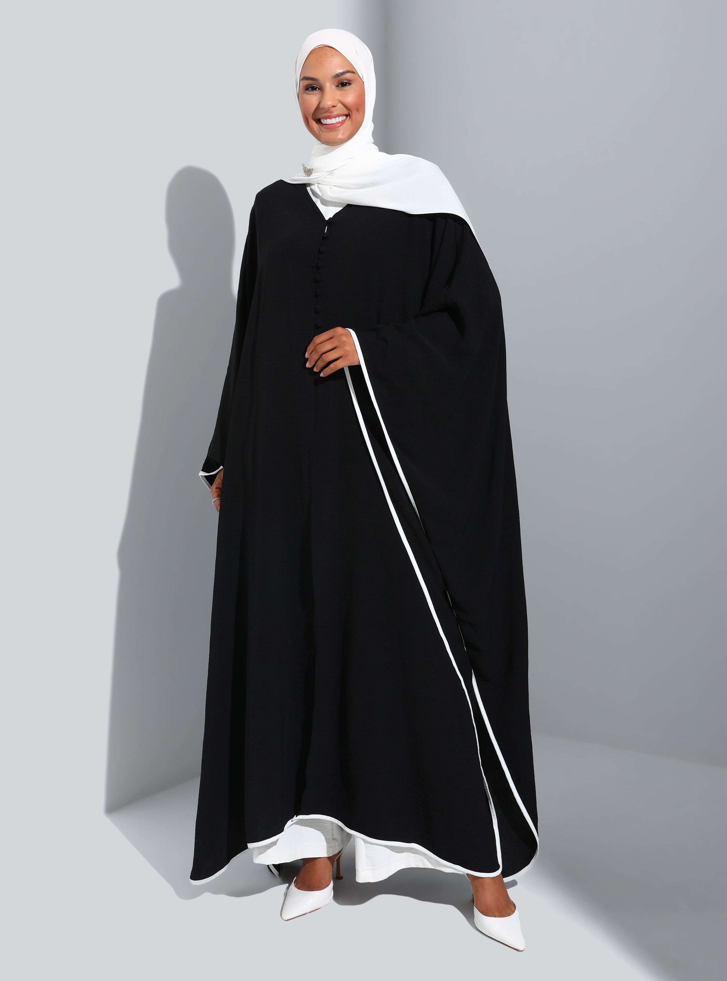 Black Abaya Abaya Waistcoat With Piping Detail