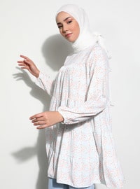Multicolor Dot Patterned Oversized Tunic Off White