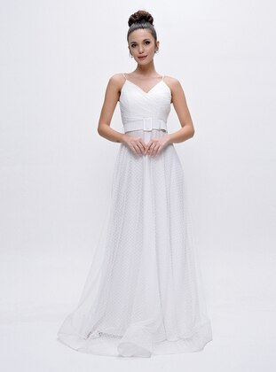 Fully Lined - Polka Dot - Ecru - Wedding Gowns - By Saygı