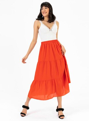 Orange - Orange - Cotton - Viscose - Skirt - By Saygı