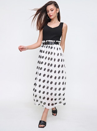 Ecru - Polka Dot - Skirt - By Saygı