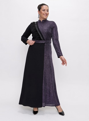Purple - Crew neck - Modest Plus Size Evening Dress - By Saygı