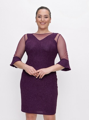  - Fully Lined - Crew neck - Modest Plus Size Evening Dress - By Saygı