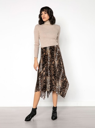 Brown - Multi - Skirt - By Saygı