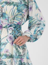 Floral Patterned Chiffon Tunic Green Purple Floral