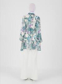 Floral Patterned Chiffon Tunic Green Purple Floral